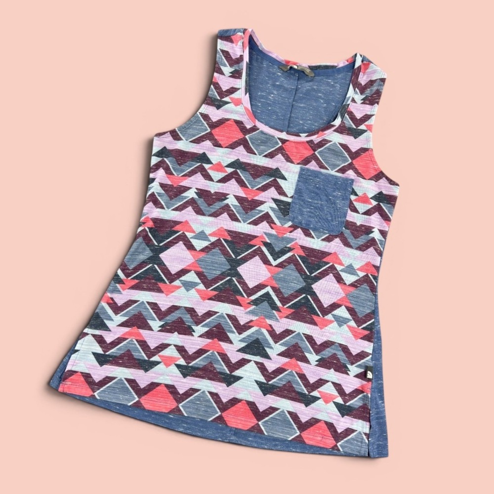 The North Face Womens Pink Blue Geometric Chevron‎ Racerback Tank Top Small S/P